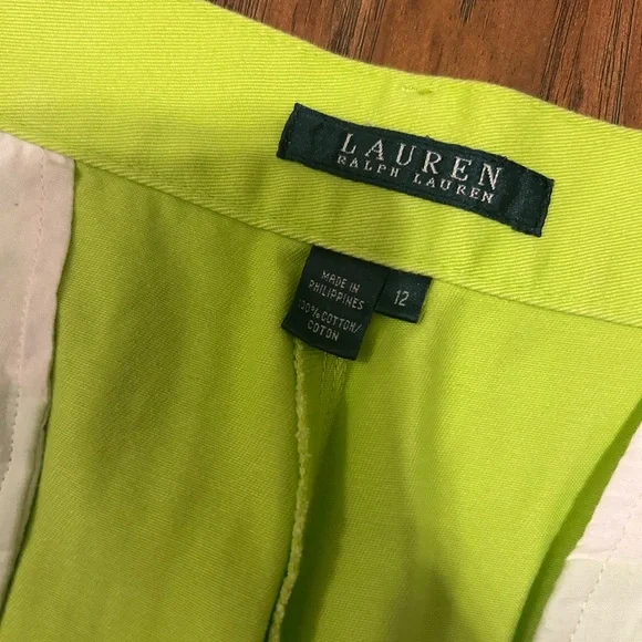 Ralph Lauren Cotton Shorts Neon Green with Pockets Preppy Luxury - Picture 11 of 12